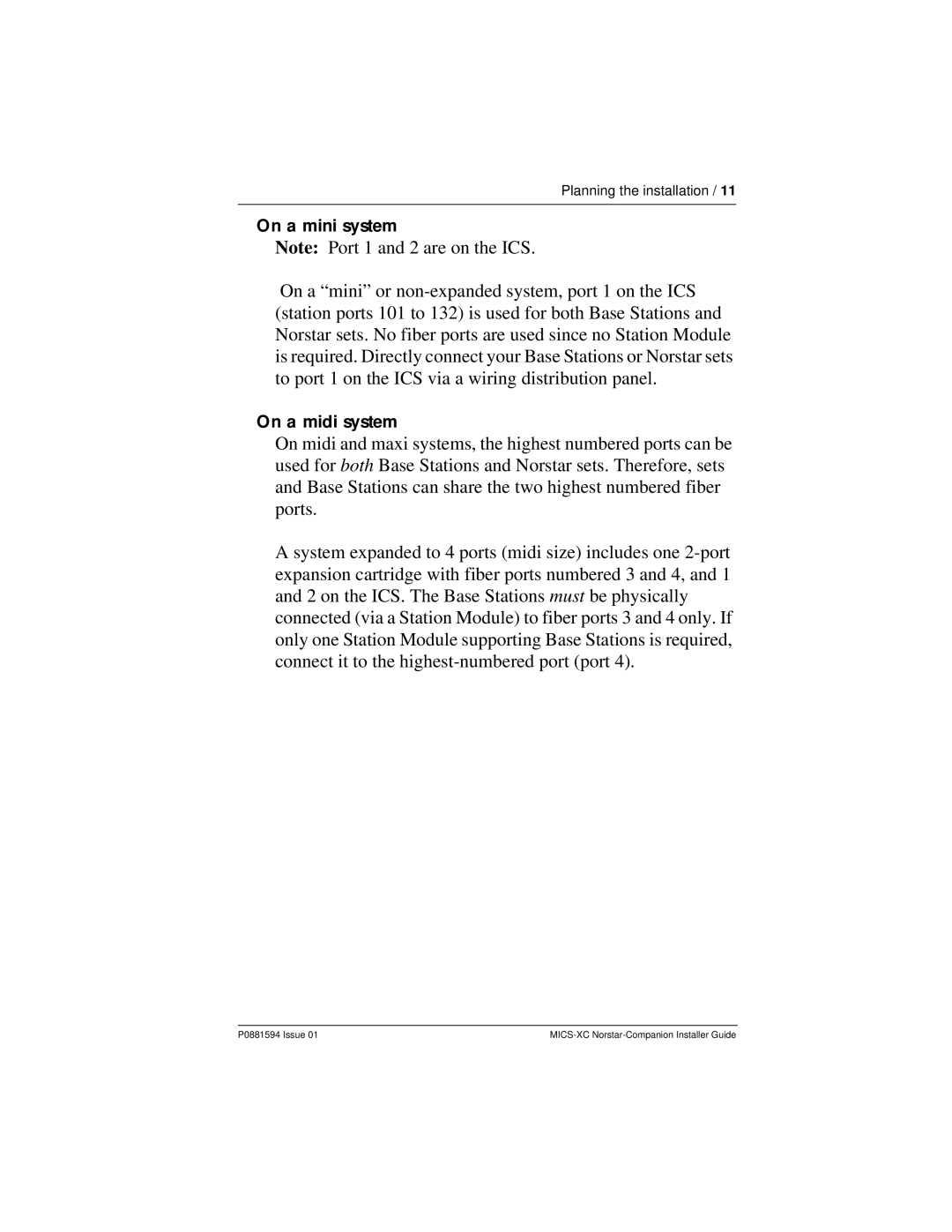 Nortel Networks MICS-XC manual On a mini system, On a midi system 