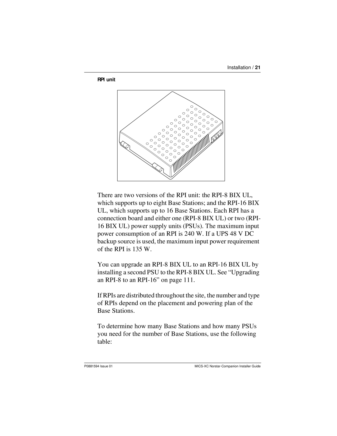 Nortel Networks MICS-XC manual RPI unit 