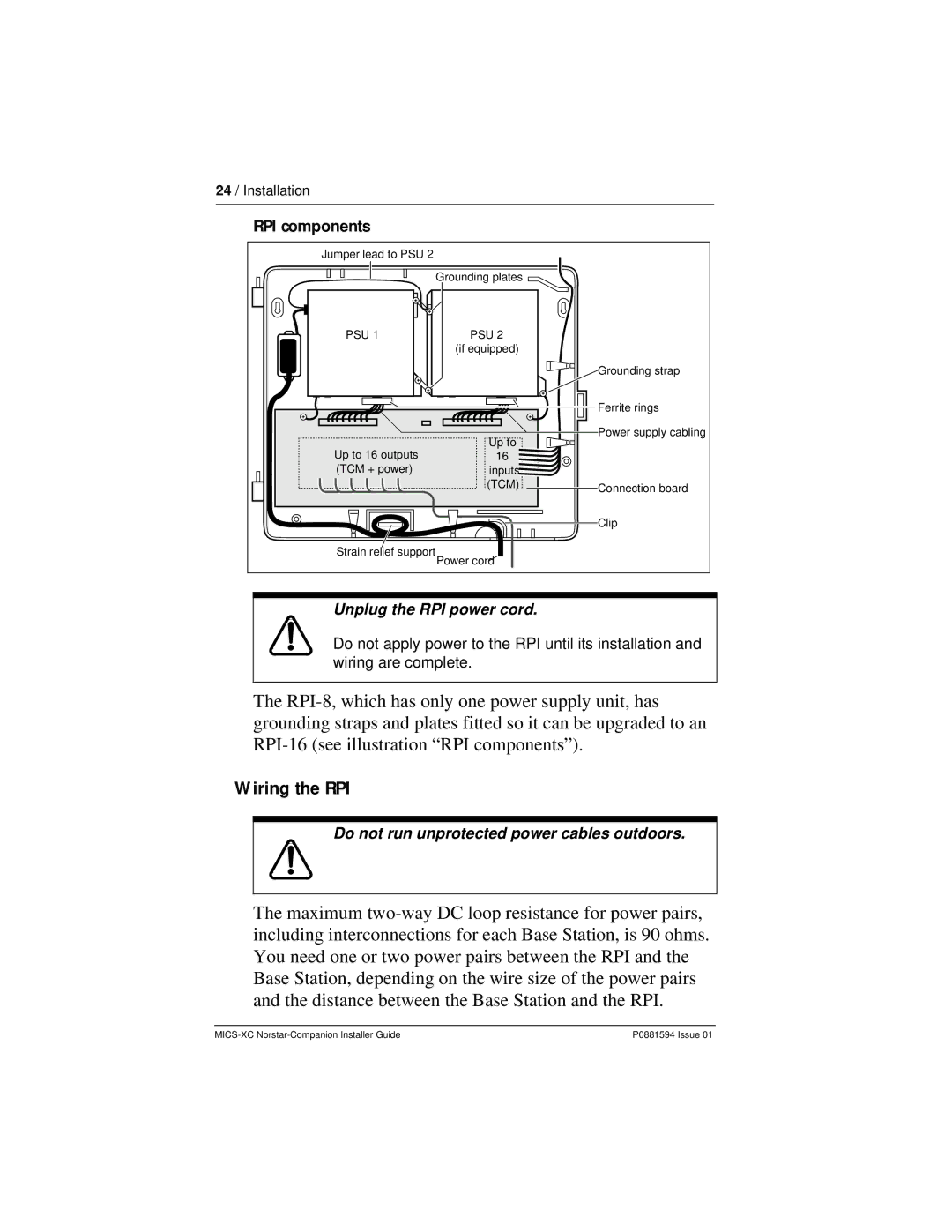 Nortel Networks MICS-XC manual Wiring the RPI, RPI components 