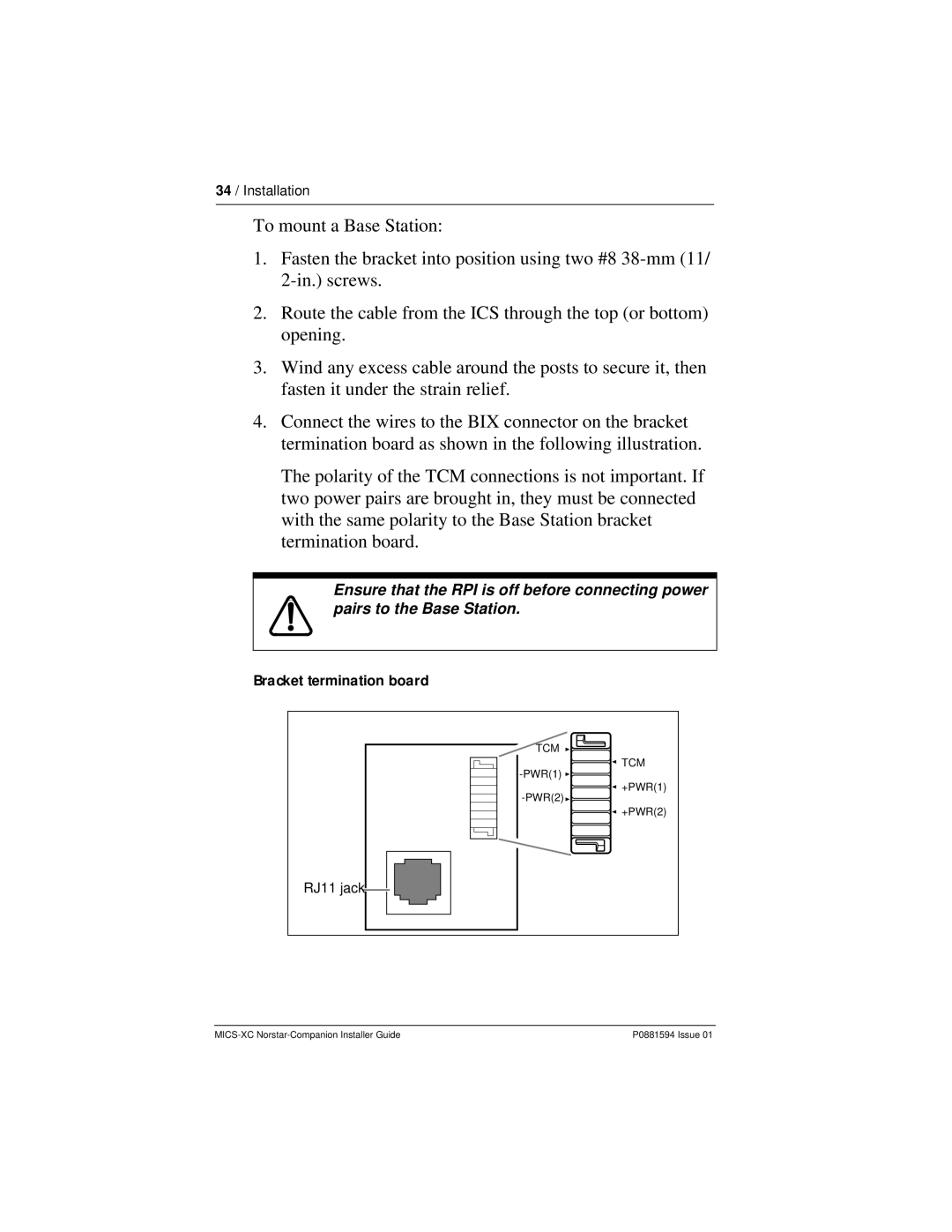 Nortel Networks MICS-XC manual Bracket termination board 