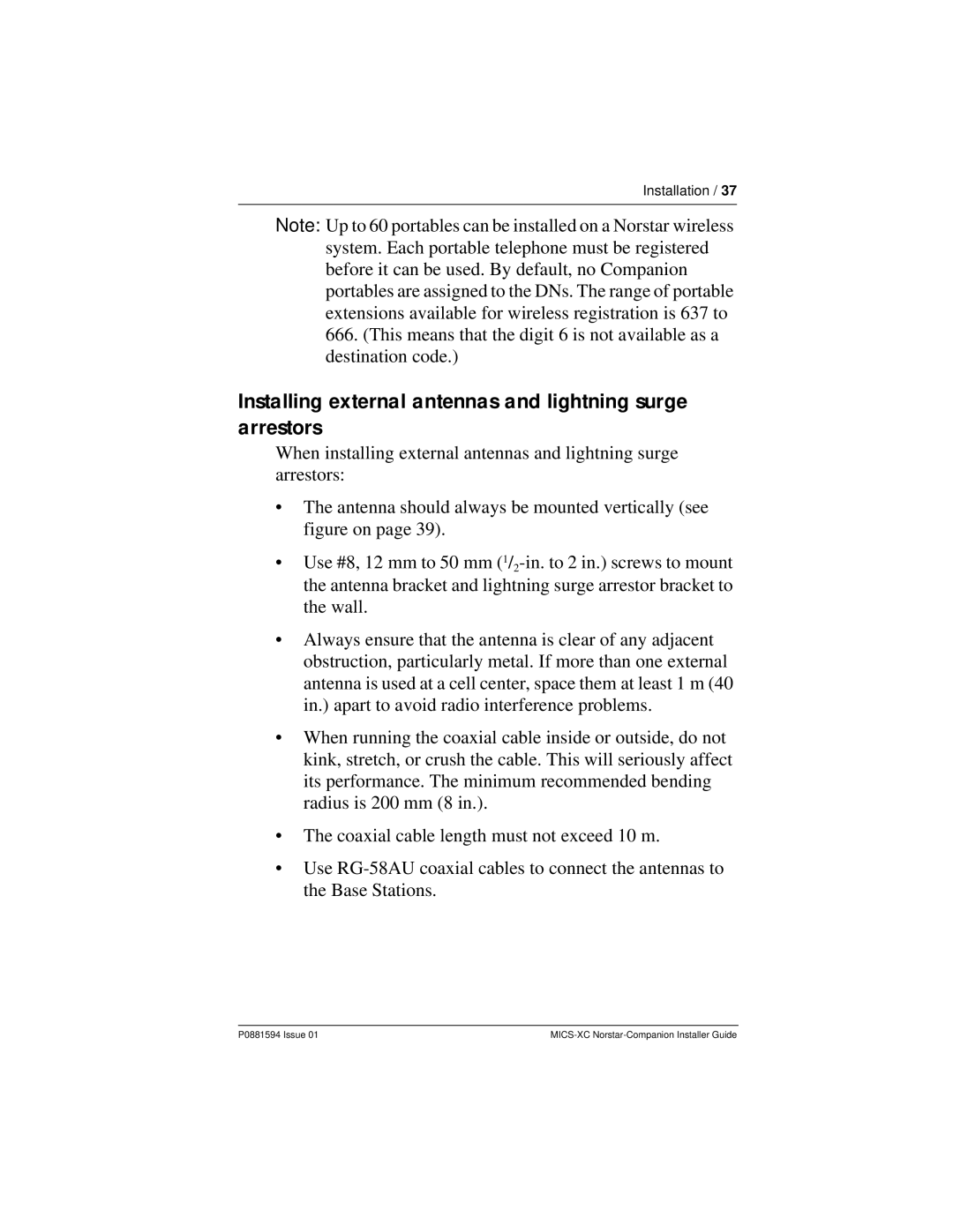 Nortel Networks MICS-XC manual Installing external antennas and lightning surge arrestors 