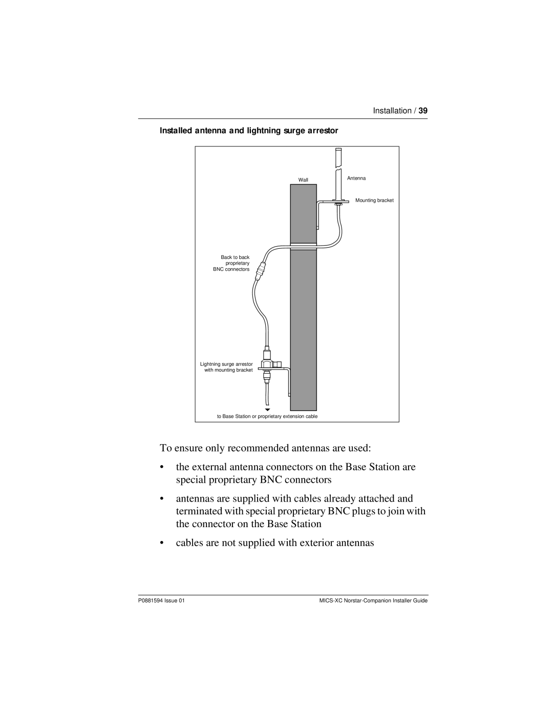 Nortel Networks MICS-XC manual Installed antenna and lightning surge arrestor 