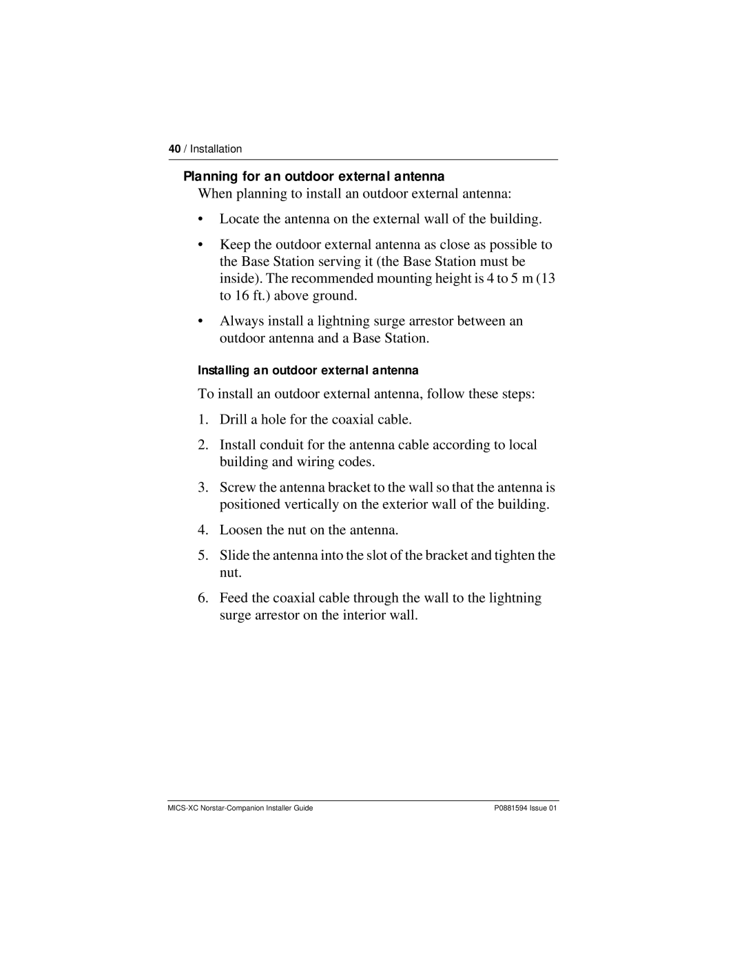 Nortel Networks MICS-XC manual Planning for an outdoor external antenna 