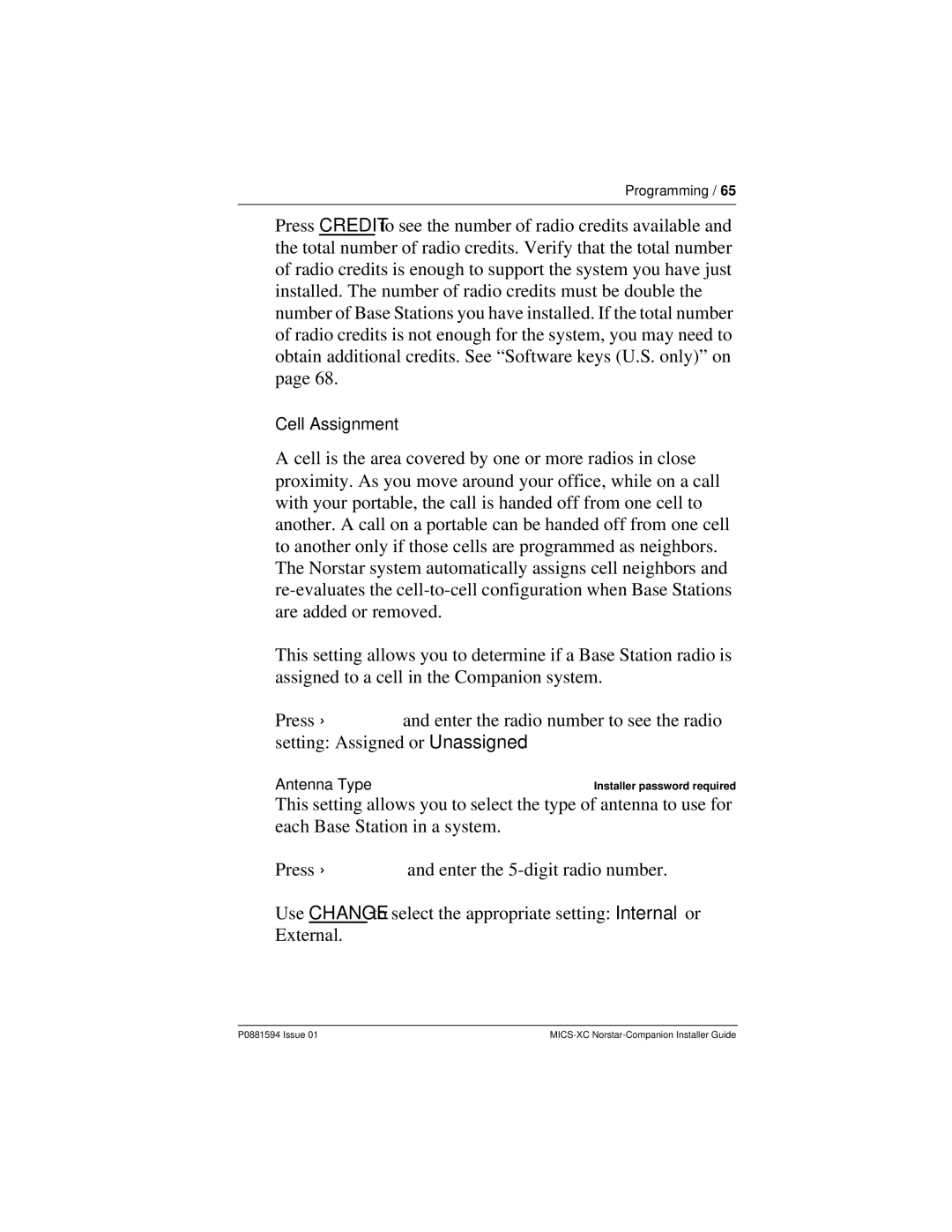 Nortel Networks MICS-XC manual Antenna Type 