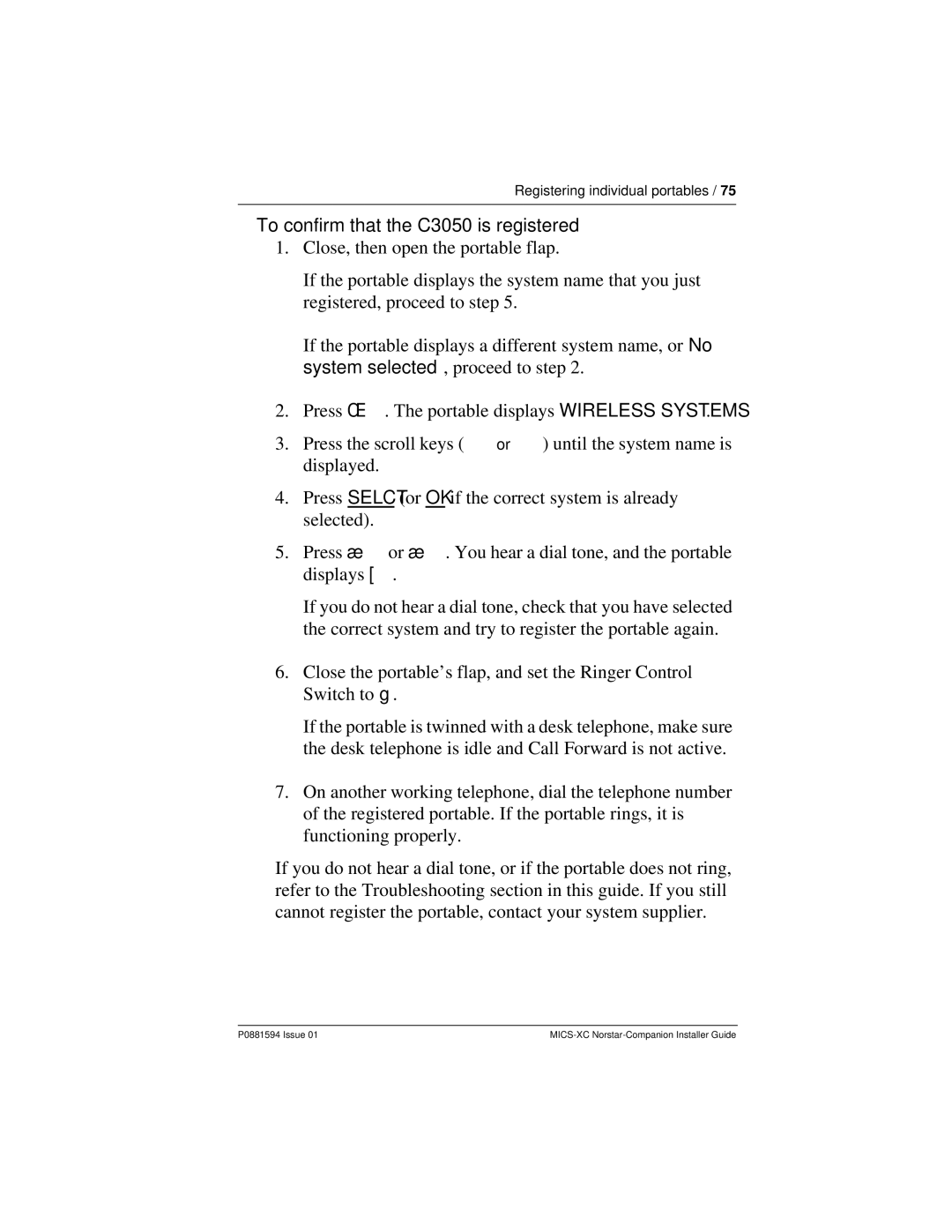 Nortel Networks MICS-XC manual To confirm that the C3050 is registered 