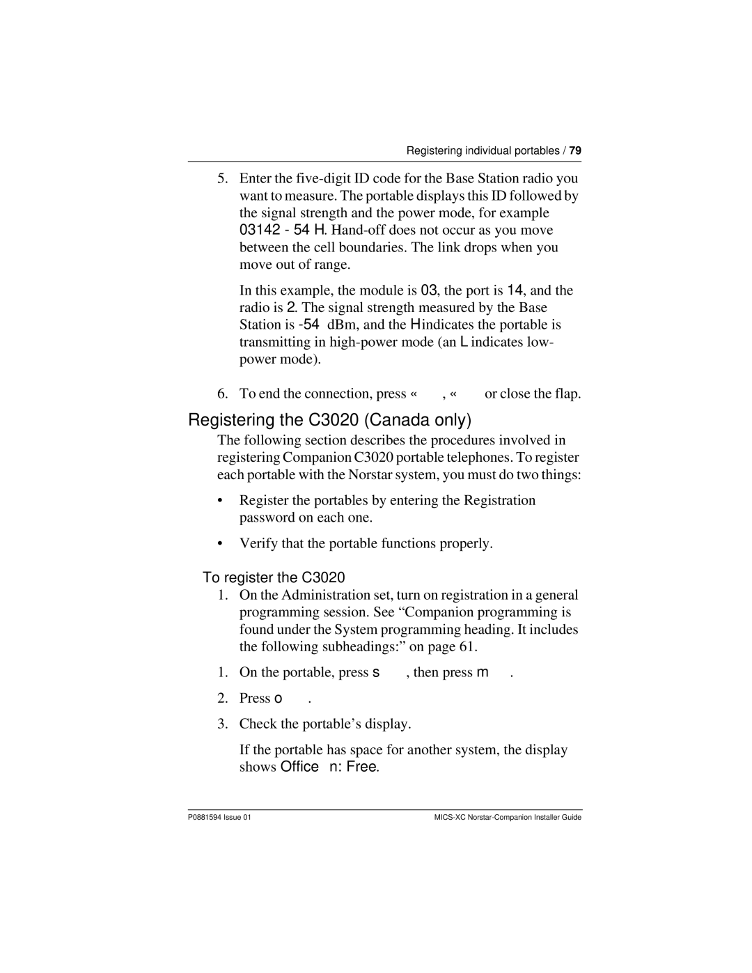 Nortel Networks MICS-XC manual Registering the C3020 Canada only, To register the C3020 