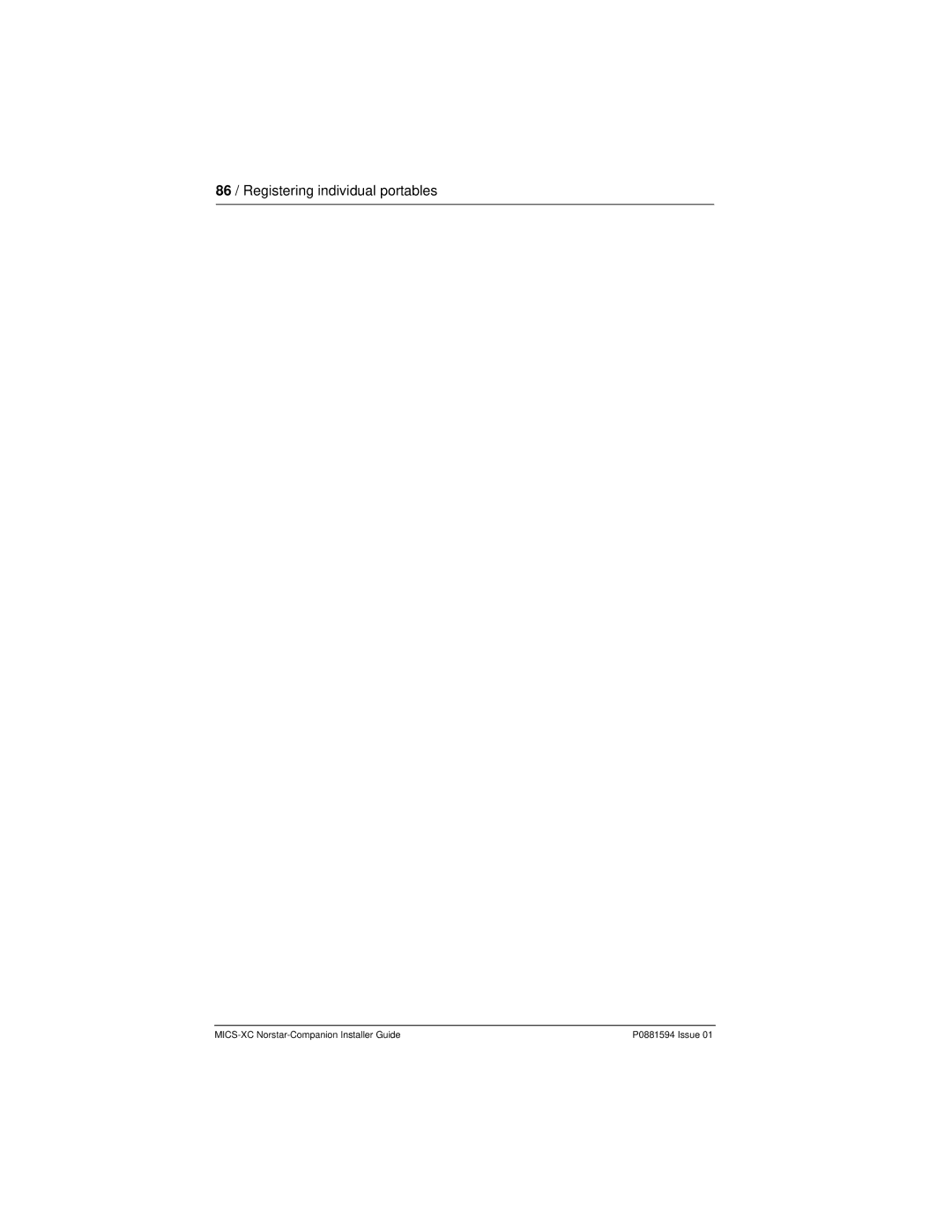 Nortel Networks MICS-XC manual 86 / Registering individual portables 