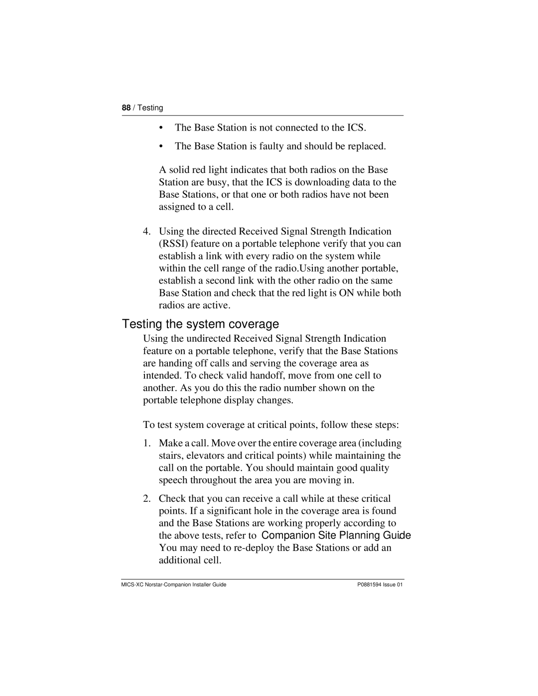 Nortel Networks MICS-XC manual Testing the system coverage 