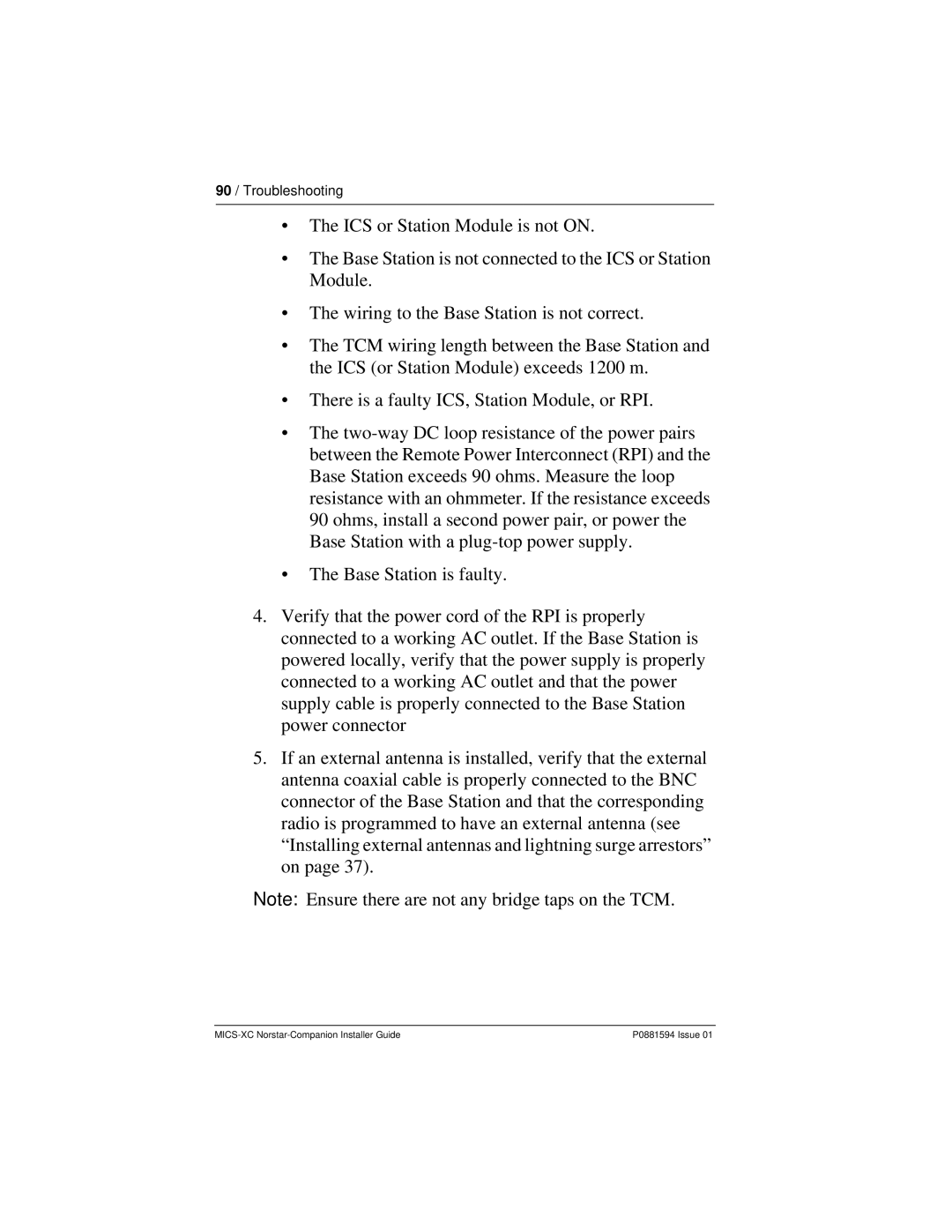 Nortel Networks MICS-XC manual 90 / Troubleshooting 