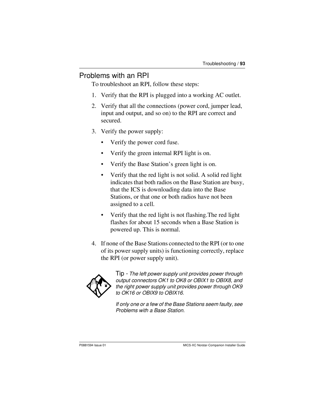 Nortel Networks MICS-XC manual Problems with an RPI 