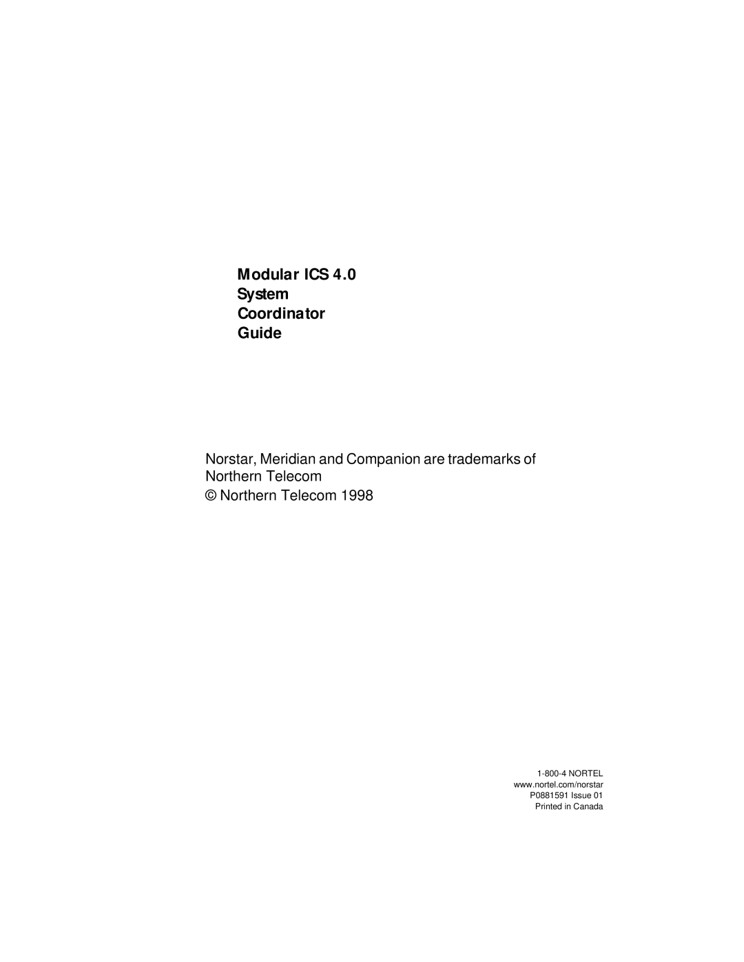 Nortel Networks Modular ICS 4.0 manual Modular ICS System Coordinator Guide 