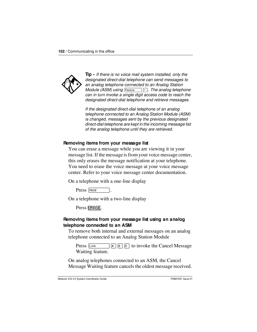 Nortel Networks Modular ICS 4.0 manual Removing items from your message list 