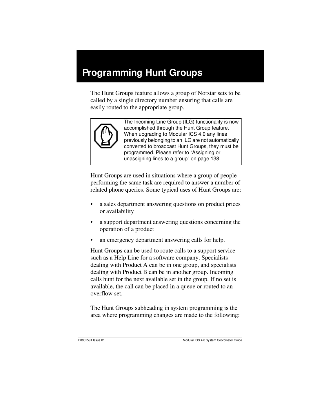 Nortel Networks Modular ICS 4.0 manual Programming Hunt Groups 