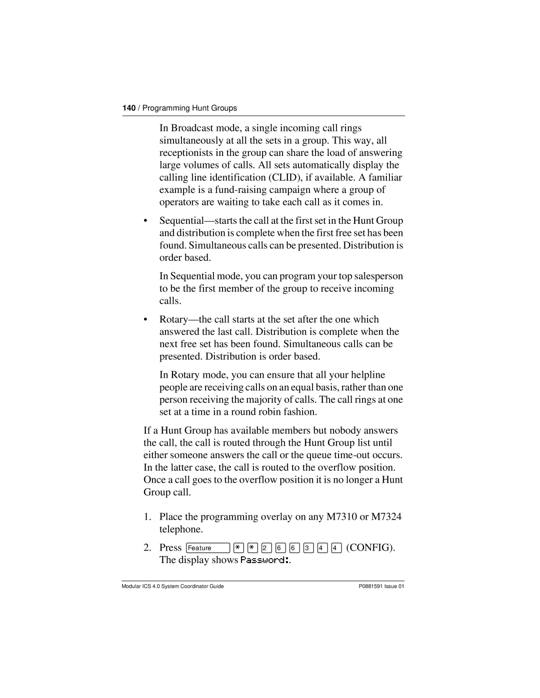 Nortel Networks Modular ICS 4.0 manual 140 / Programming Hunt Groups 