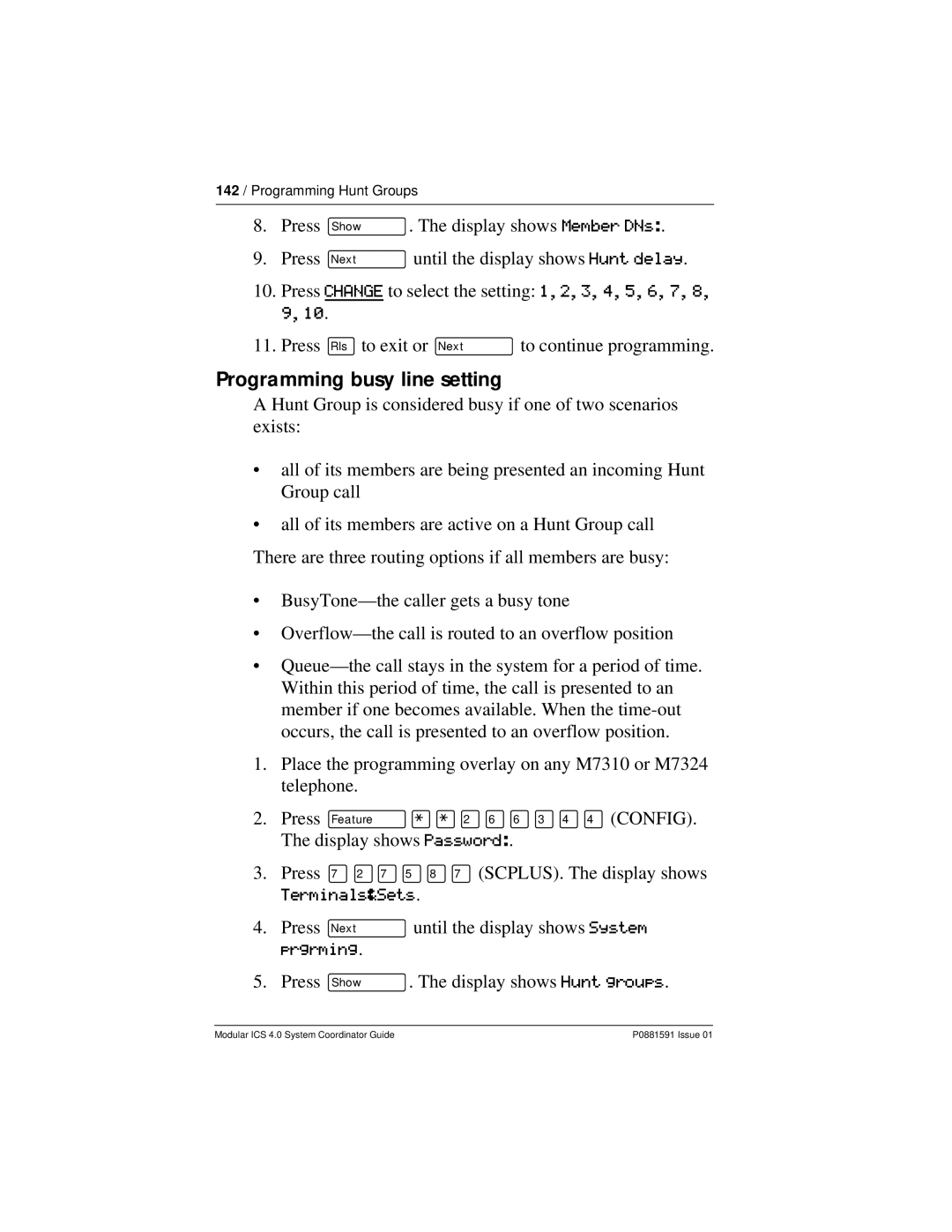 Nortel Networks Modular ICS 4.0 manual Programming busy line setting 