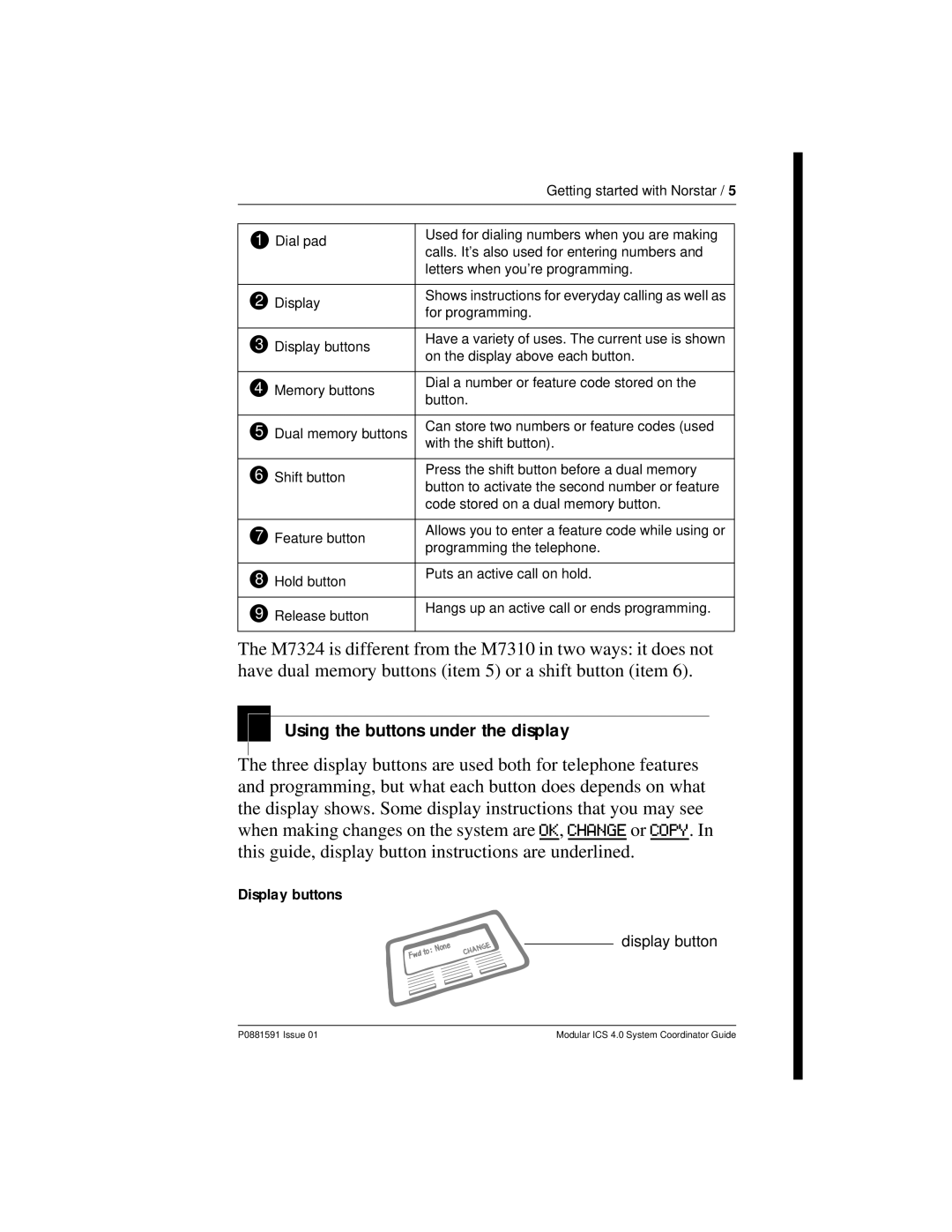 Nortel Networks Modular ICS 4.0 manual Using the buttons under the display 