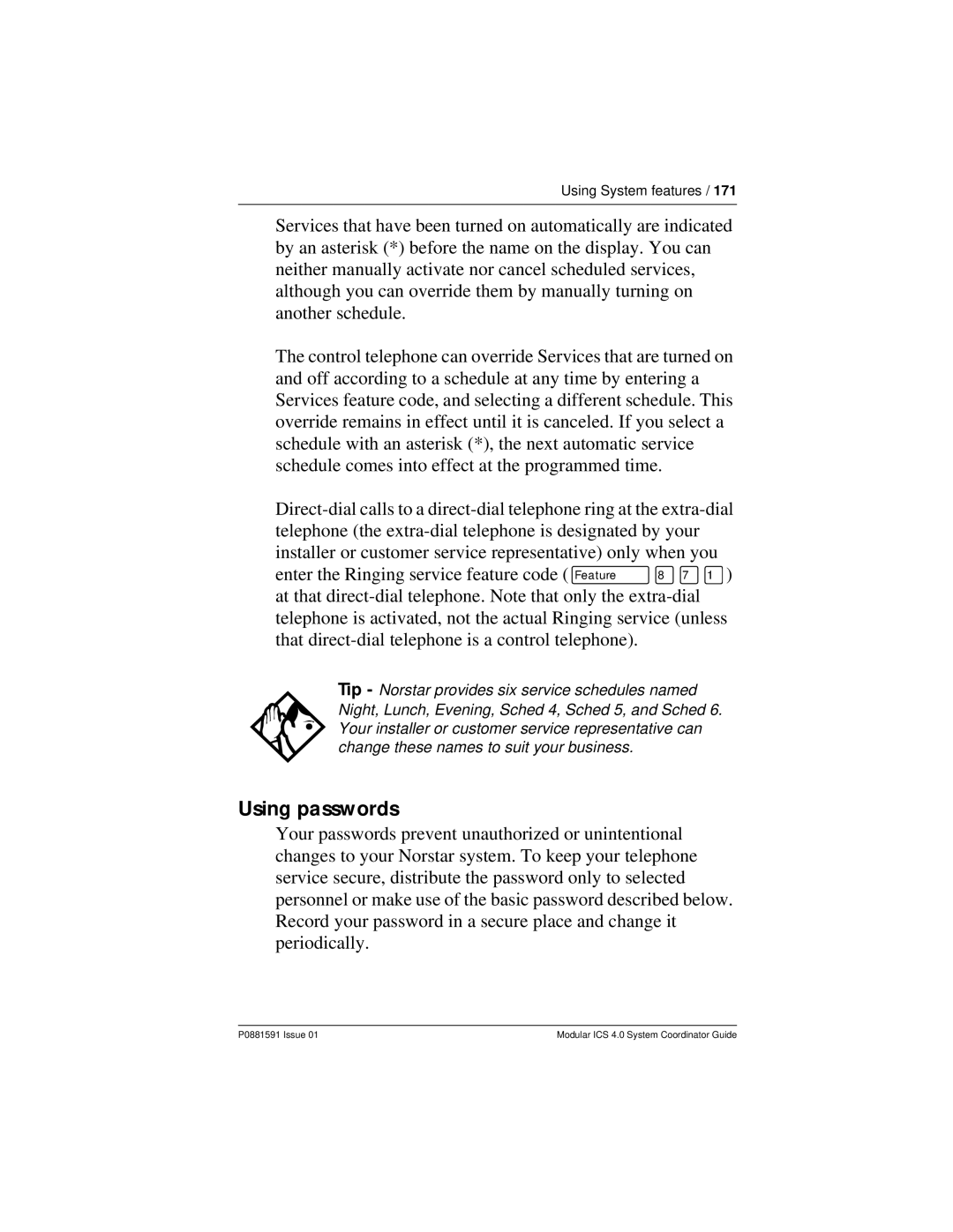 Nortel Networks Modular ICS 4.0 manual Using passwords 