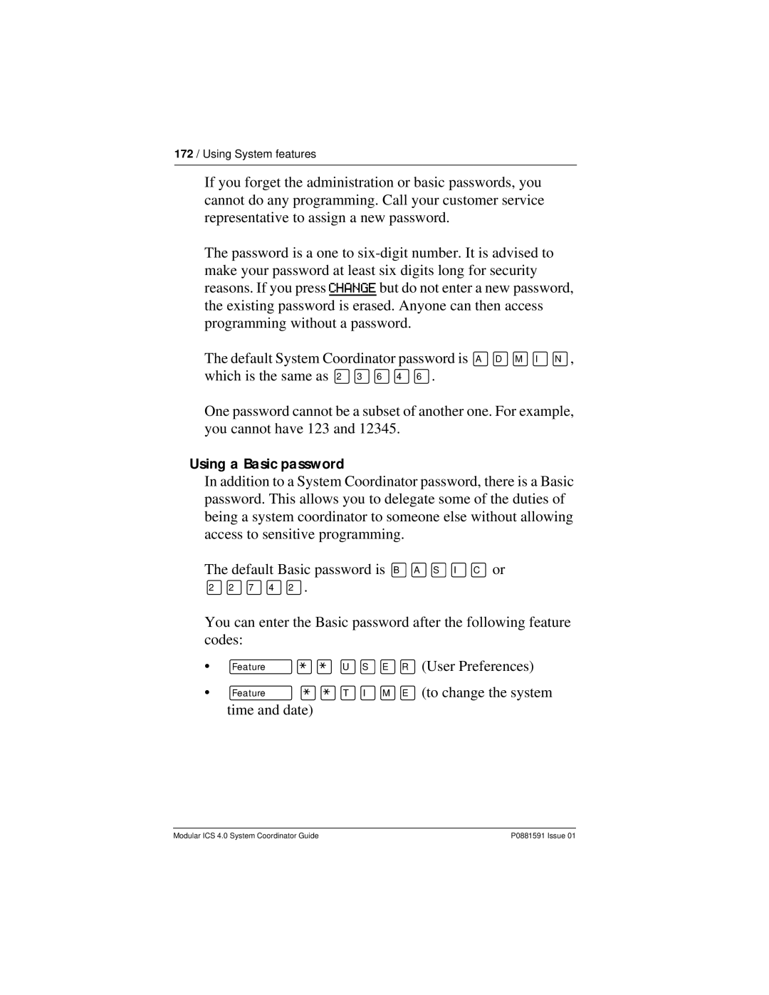 Nortel Networks Modular ICS 4.0 manual Using a Basic password 