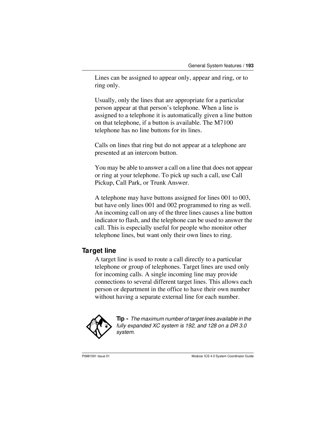 Nortel Networks Modular ICS 4.0 manual Target line 