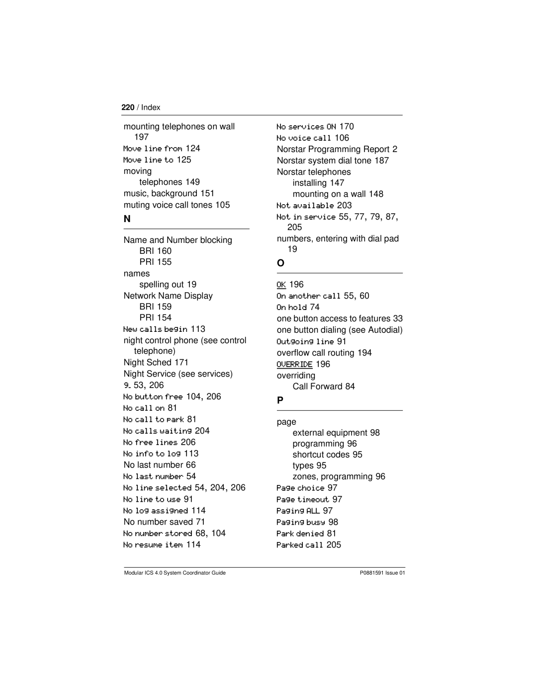 Nortel Networks Modular ICS 4.0 manual Move line from 124 Move line to 125 moving, Not available Not in service 55, 77, 79 