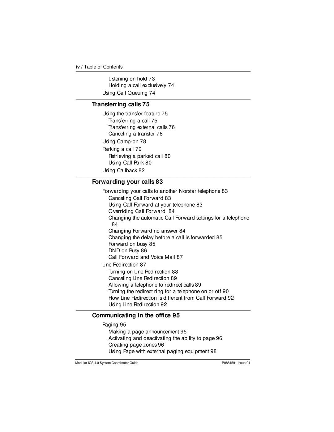 Nortel Networks Modular ICS 4.0 manual Transferring calls, Forwarding your calls, Communicating in the office 