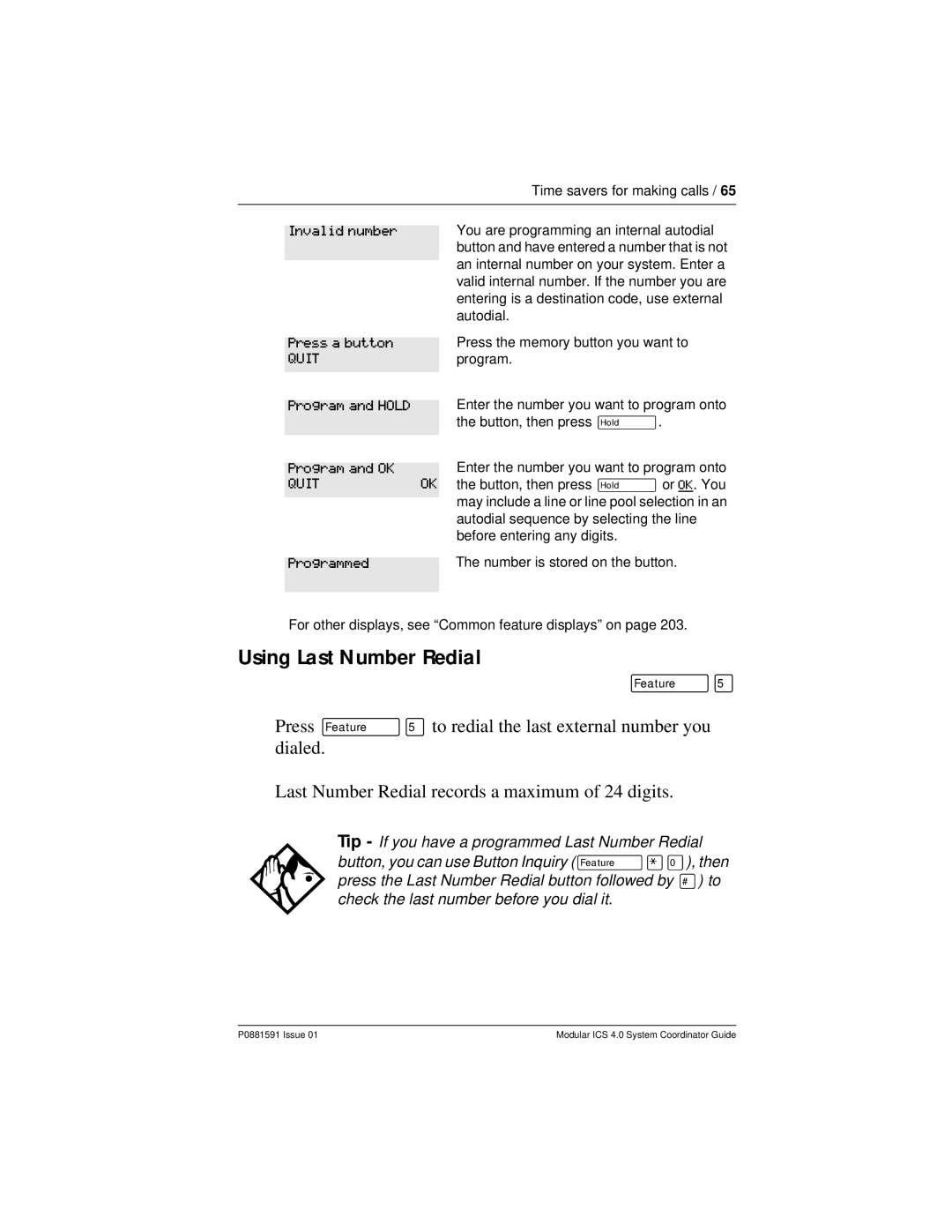 Nortel Networks Modular ICS 4.0 manual Using Last Number Redial 