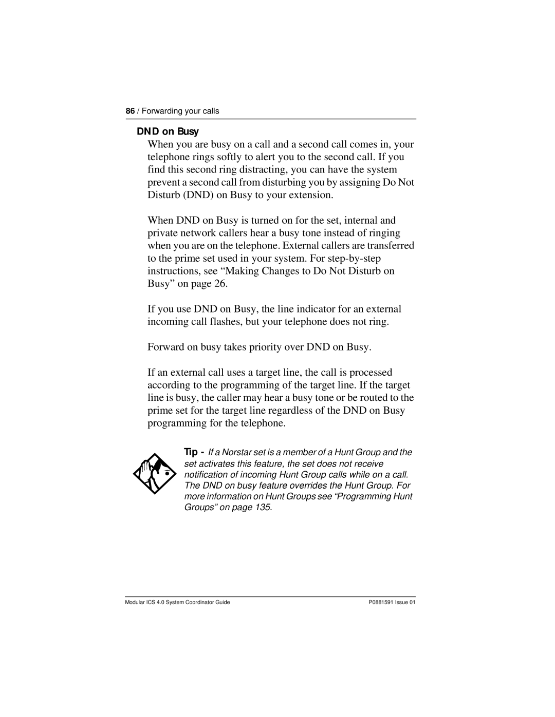 Nortel Networks Modular ICS 4.0 manual DND on Busy 