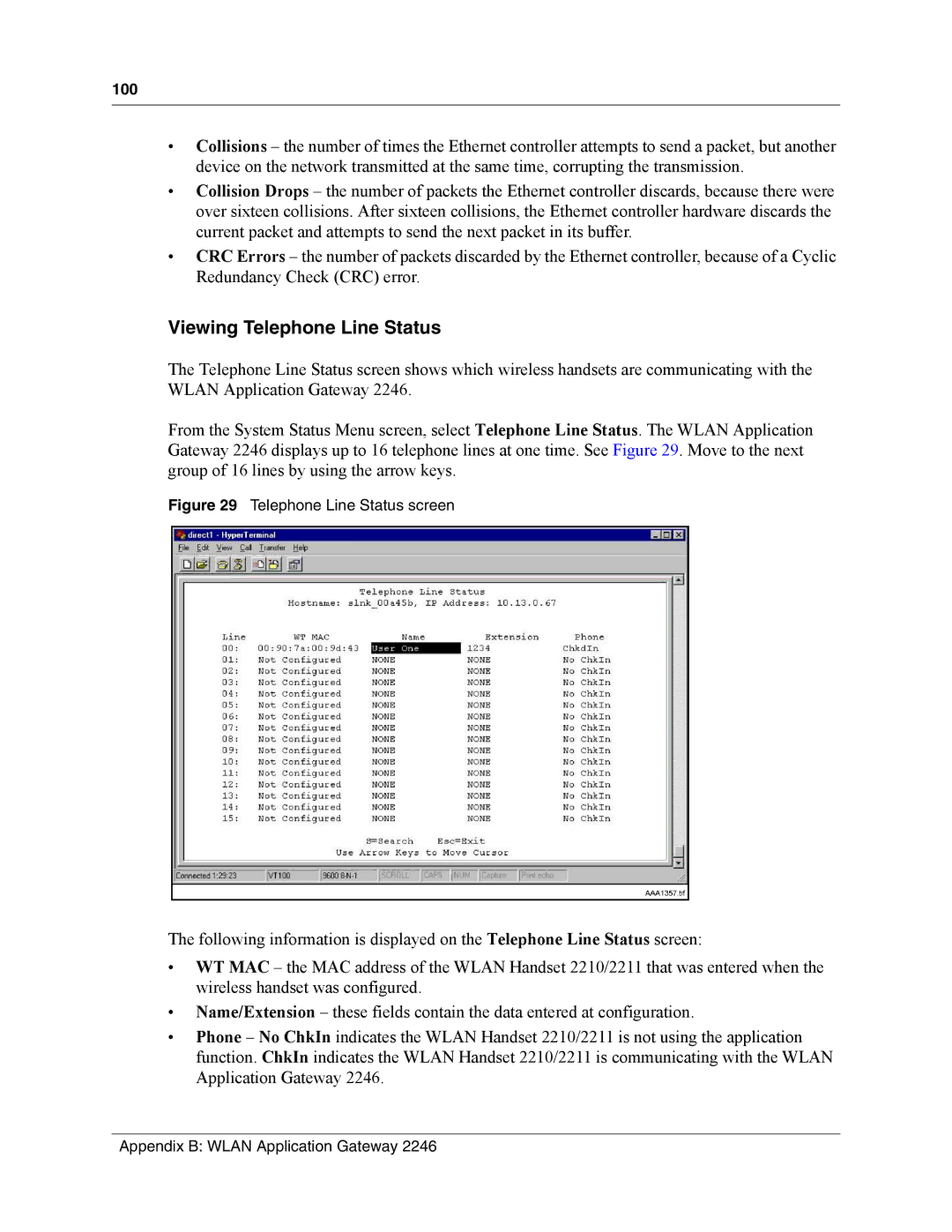 Nortel Networks MOG7xx, MOG6xx manual Viewing Telephone Line Status, Telephone Line Status screen 