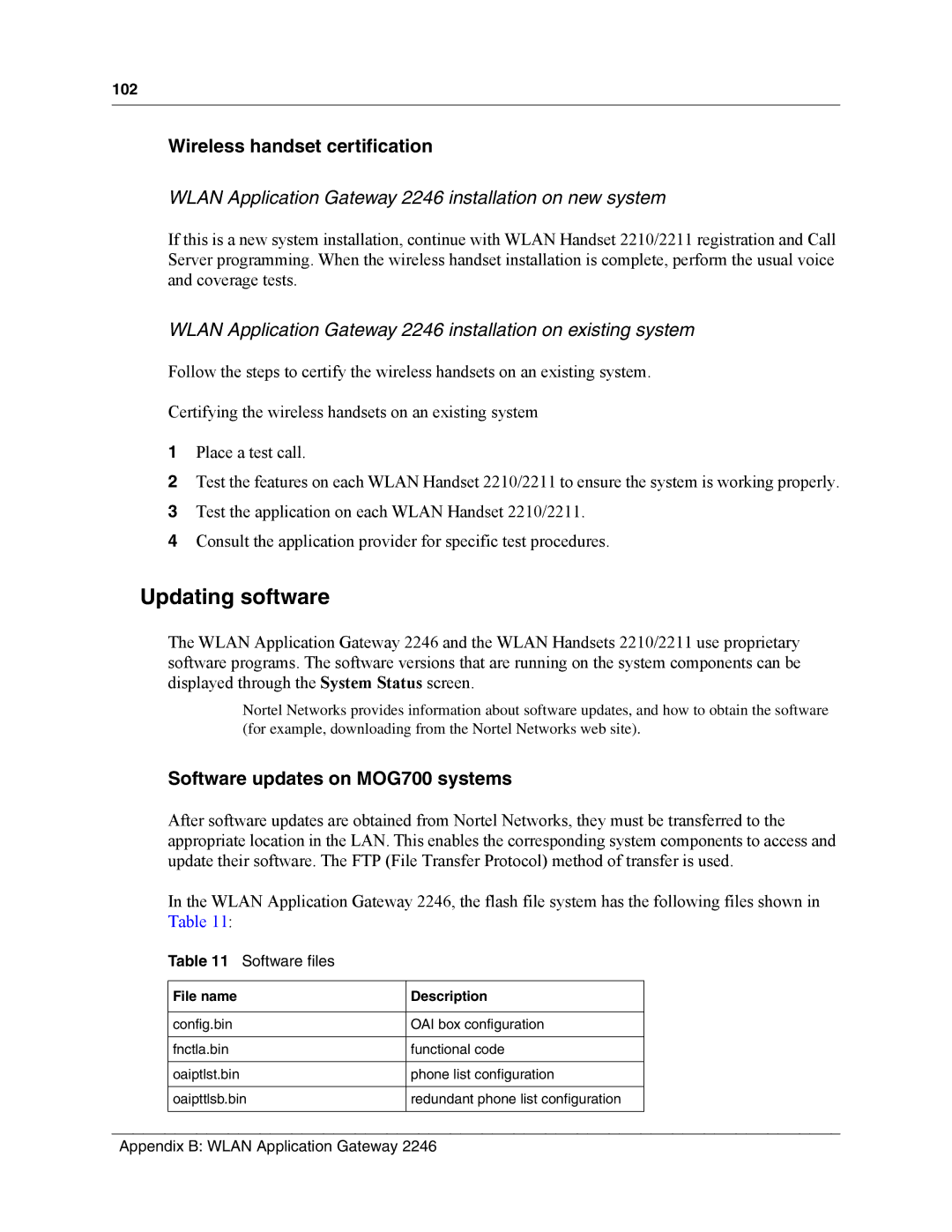 Nortel Networks MOG7xx, MOG6xx manual Updating software, Wireless handset certification, Software updates on MOG700 systems 