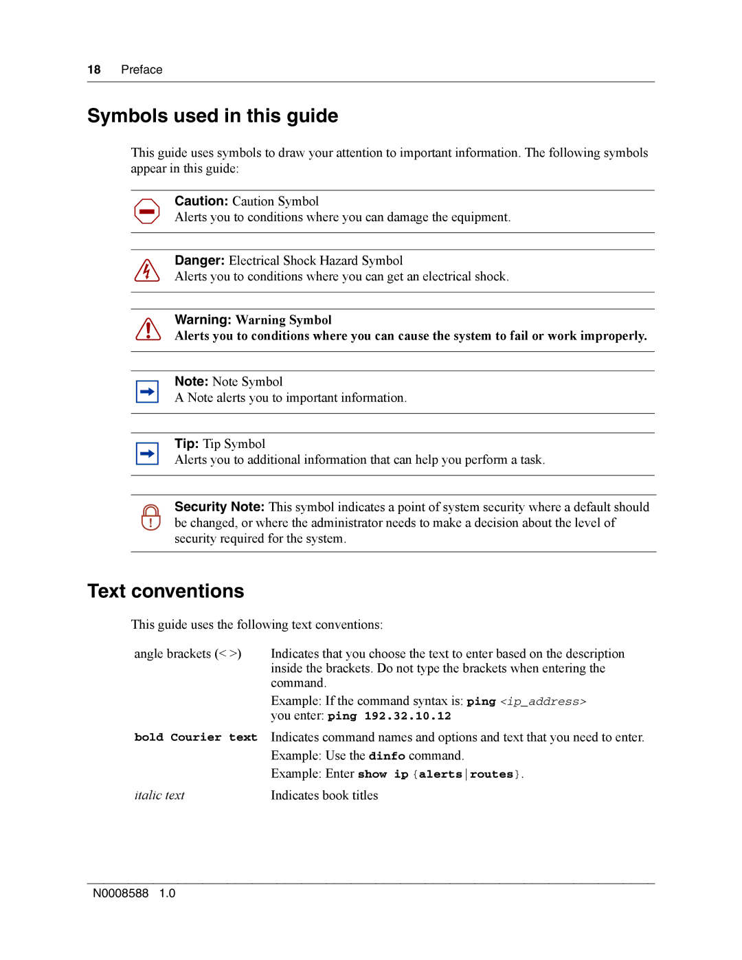 Nortel Networks MOG7xx, MOG6xx manual Symbols used in this guide, Text conventions, Preface 