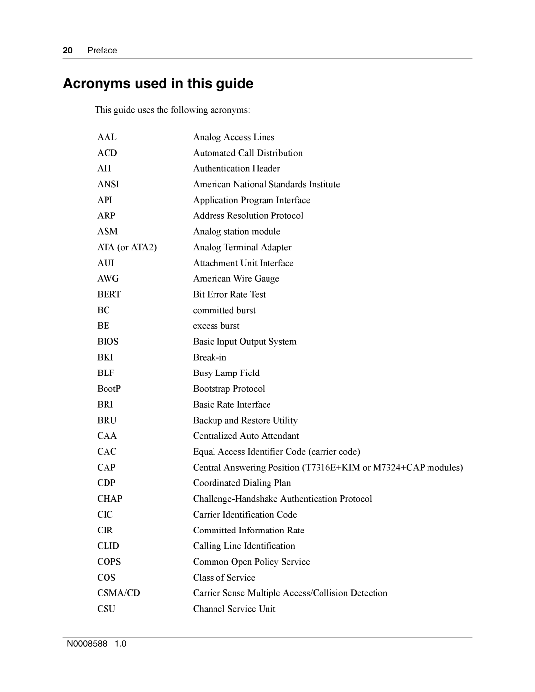 Nortel Networks MOG7xx, MOG6xx manual Acronyms used in this guide 