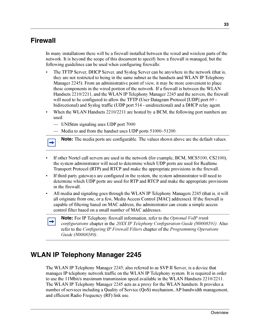 Nortel Networks MOG6xx, MOG7xx manual Firewall, Wlan IP Telephony Manager 