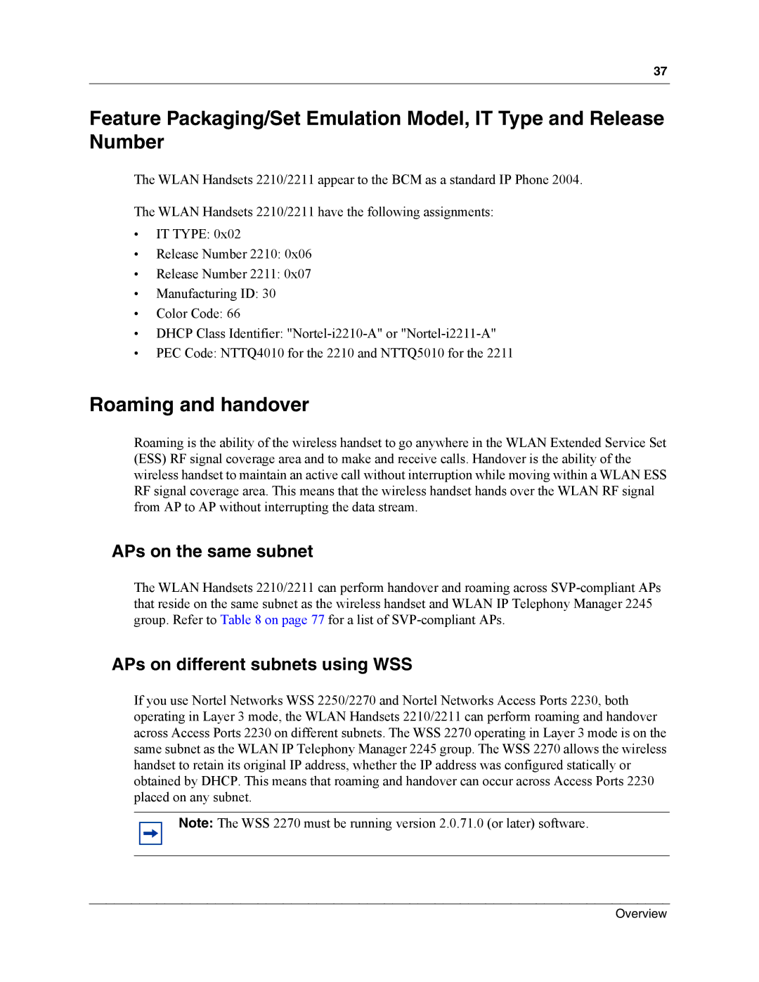 Nortel Networks MOG6xx, MOG7xx manual Roaming and handover, APs on the same subnet, APs on different subnets using WSS 