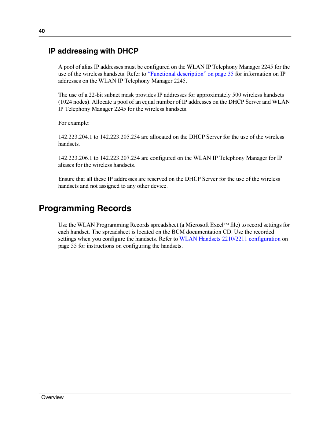 Nortel Networks MOG7xx, MOG6xx manual Programming Records, IP addressing with Dhcp 