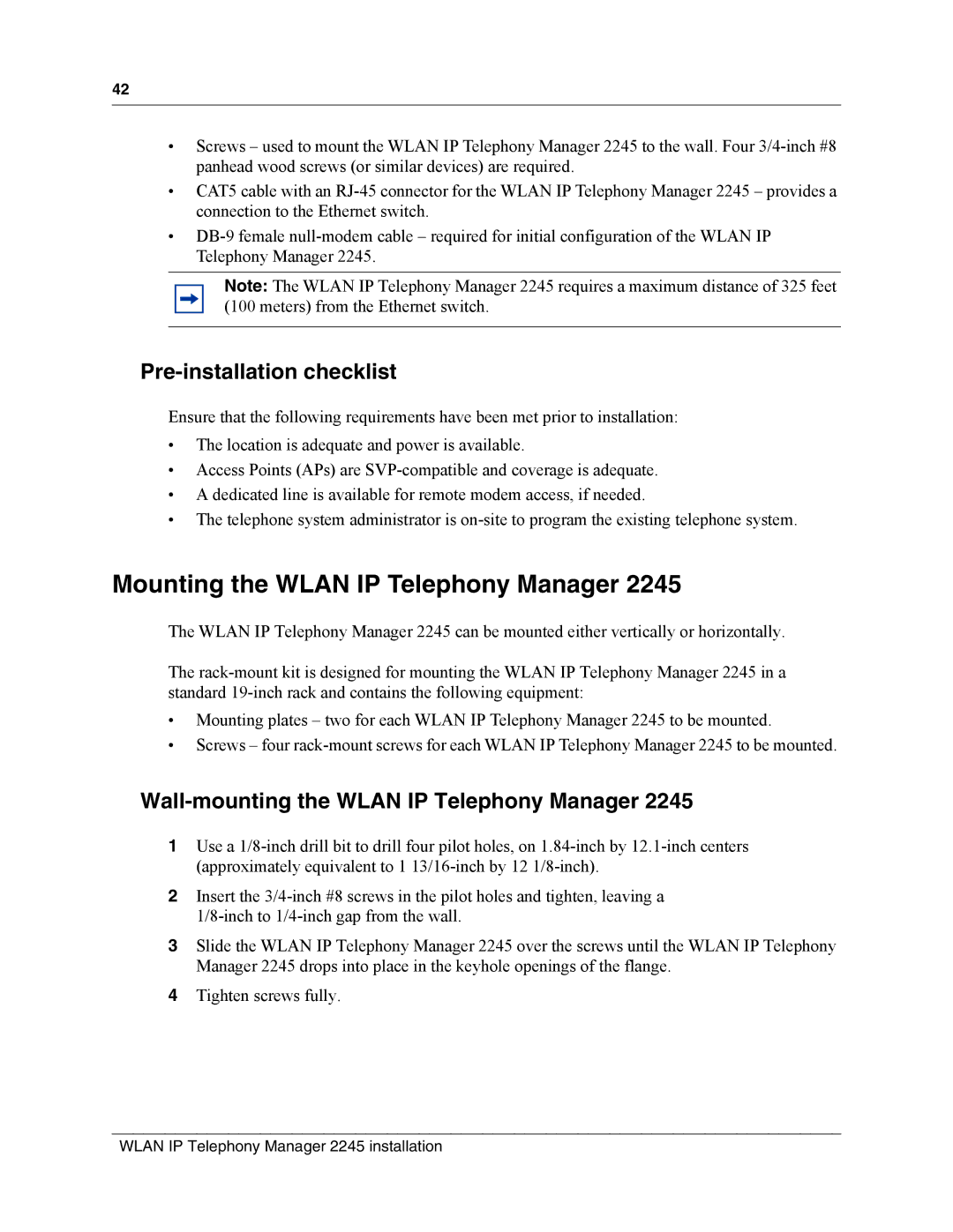 Nortel Networks MOG7xx, MOG6xx manual Mounting the Wlan IP Telephony Manager, Pre-installation checklist 