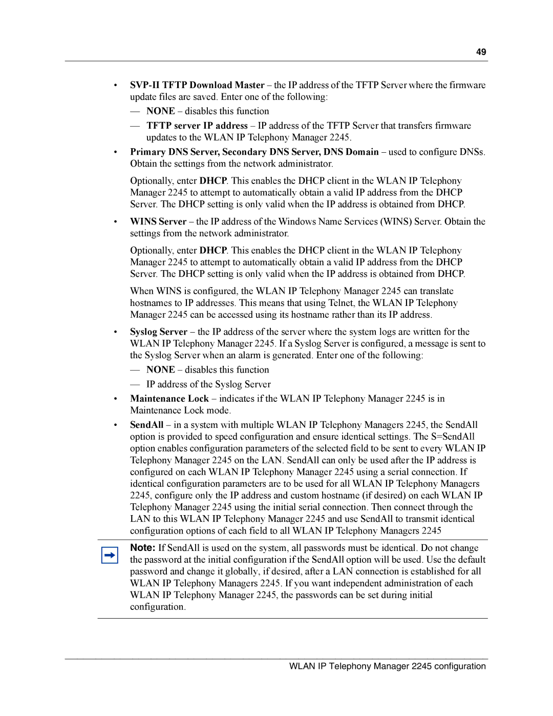 Nortel Networks MOG6xx, MOG7xx manual Wlan IP Telephony Manager 2245 configuration 