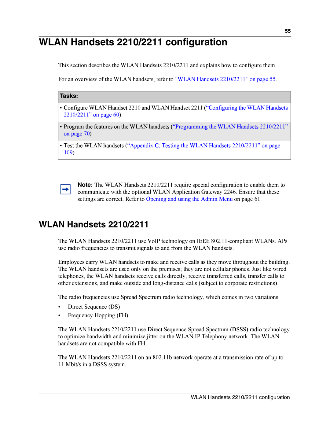 Nortel Networks MOG6xx, MOG7xx manual Wlan Handsets 2210/2211 configuration 