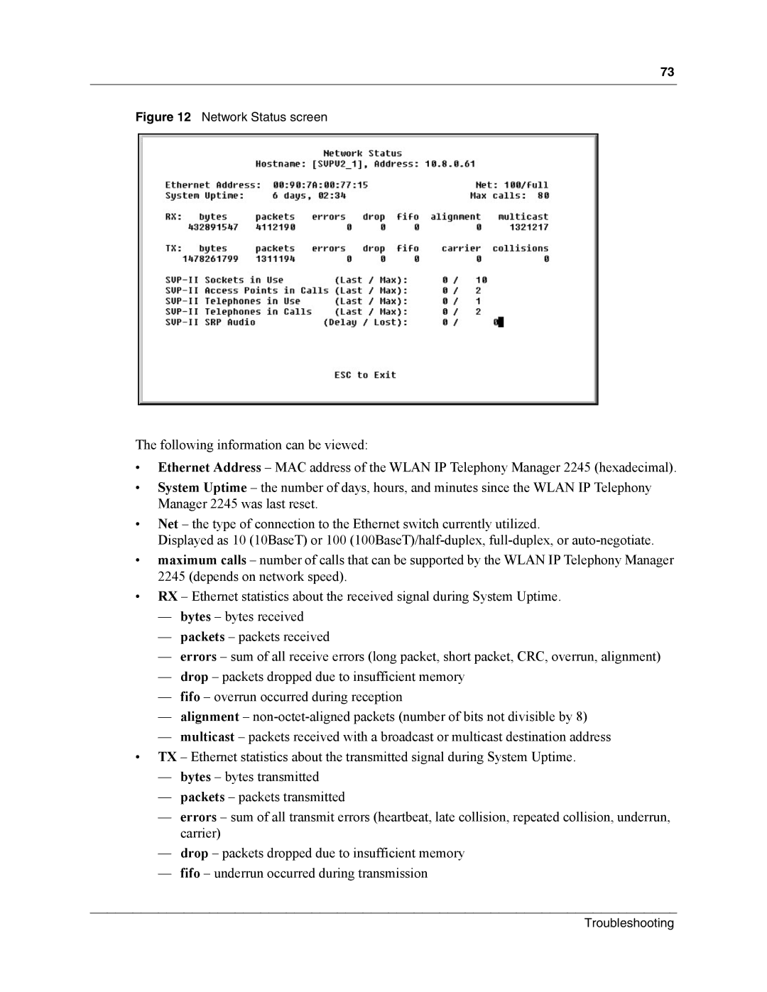 Nortel Networks MOG6xx, MOG7xx manual Network Status screen 