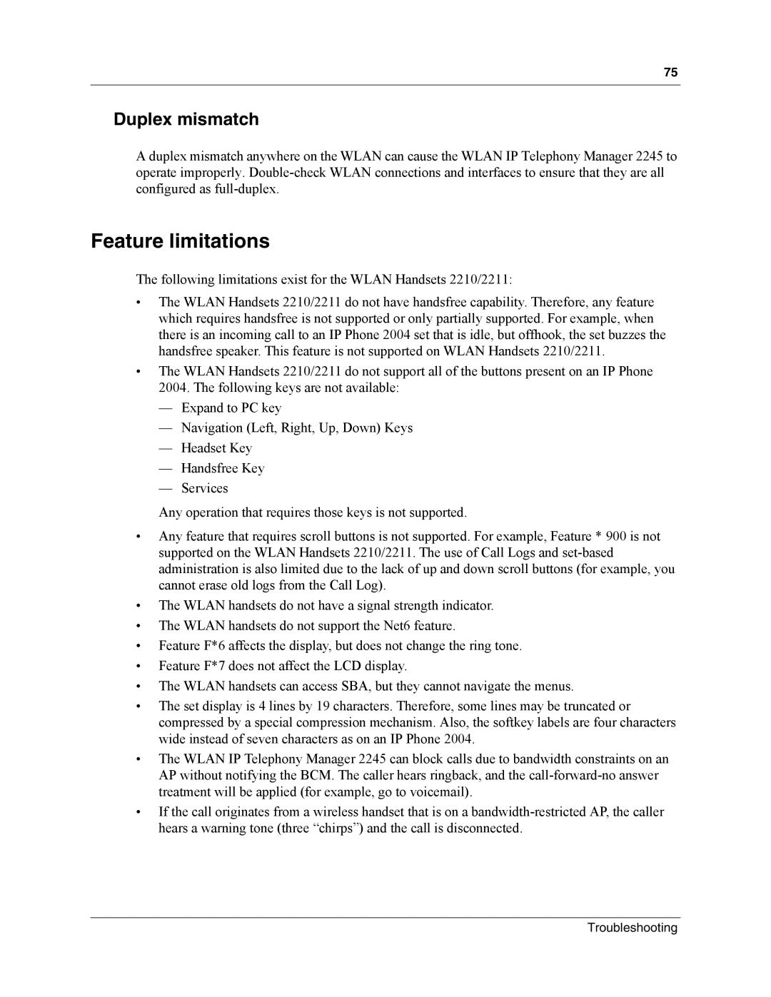 Nortel Networks MOG6xx, MOG7xx manual Feature limitations, Duplex mismatch 