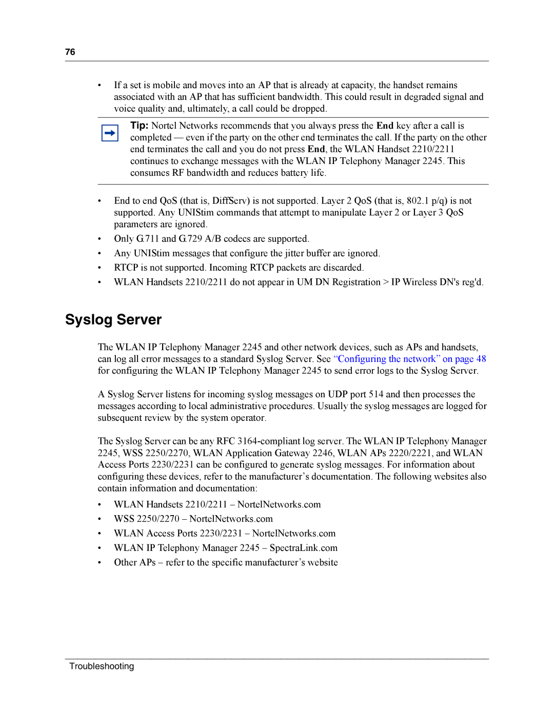 Nortel Networks MOG7xx, MOG6xx manual Syslog Server 