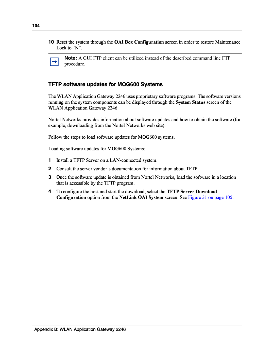 Nortel Networks MOG7xx, MOG6xx manual TFTP software updates for MOG600 Systems 