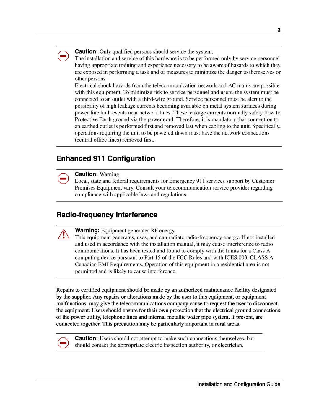 Nortel Networks MOG6xx, MOG7xx manual Enhanced 911 Configuration, Radio-frequency Interference, Caution Warning 