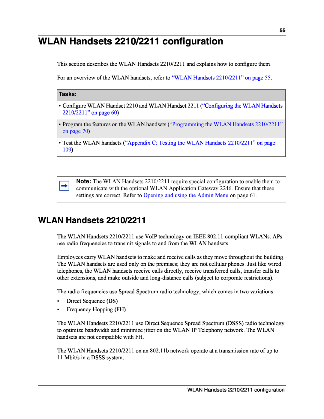 Nortel Networks MOG6xx, MOG7xx manual WLAN Handsets 2210/2211 configuration, Tasks 