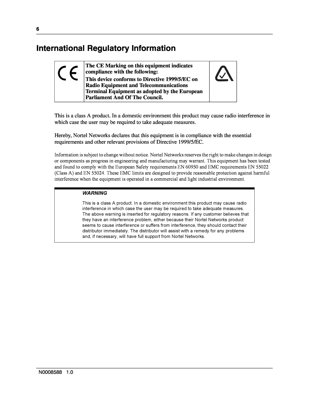 Nortel Networks MOG7xx, MOG6xx manual International Regulatory Information 