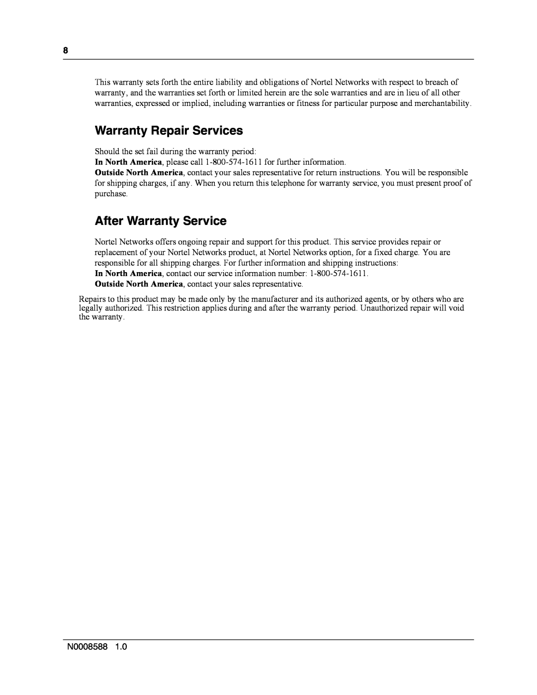 Nortel Networks MOG7xx, MOG6xx manual Warranty Repair Services, After Warranty Service 