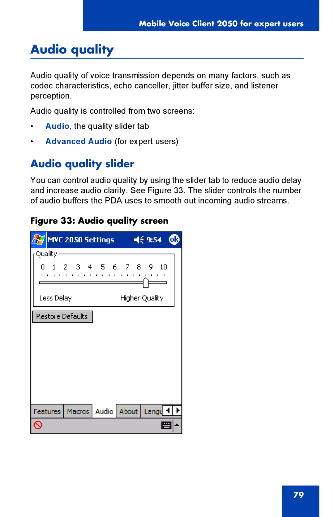 Nortel Networks N0035509 manual Audio quality slider 