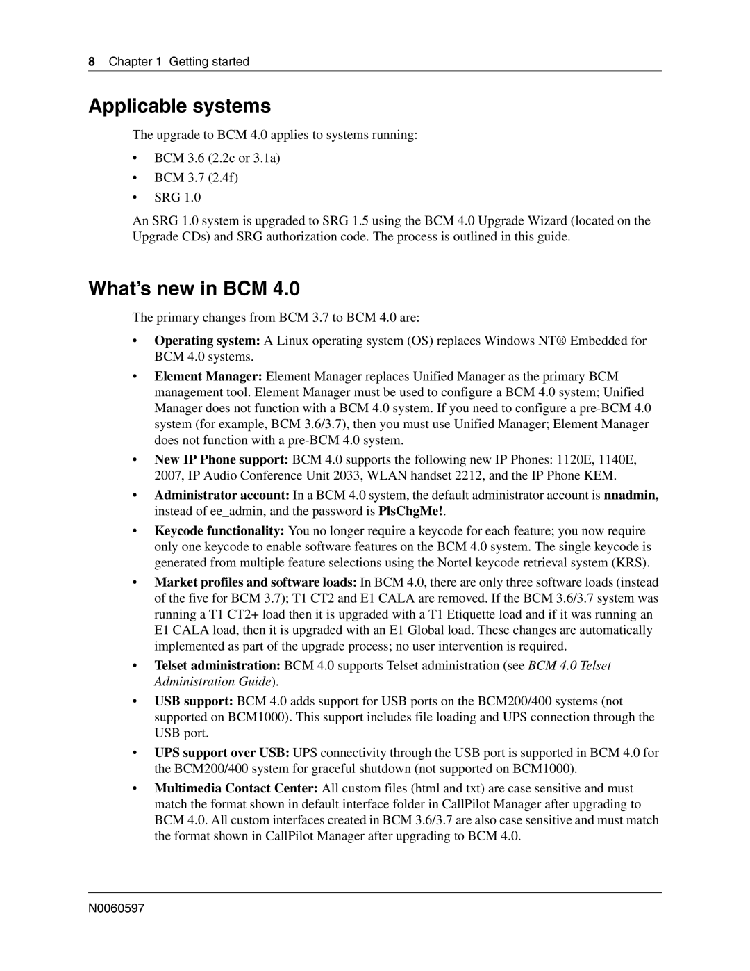 Nortel Networks n0060597 manual Applicable systems, What’s new in BCM 