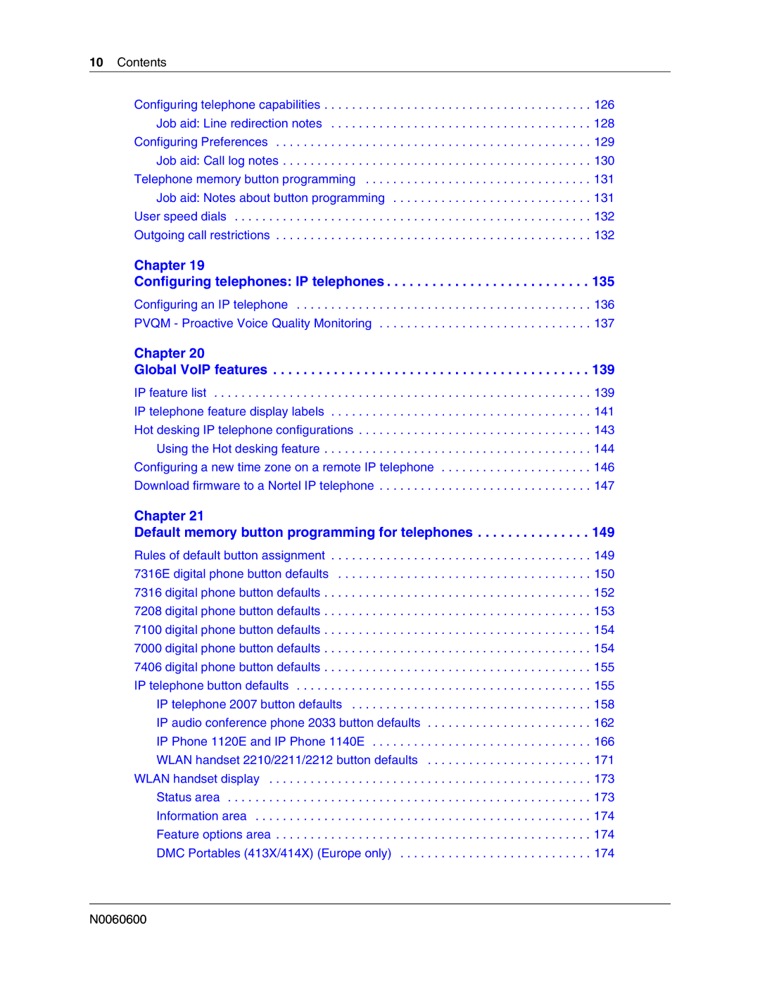 Nortel Networks N0060600 manual Chapter Configuring telephones IP telephones 