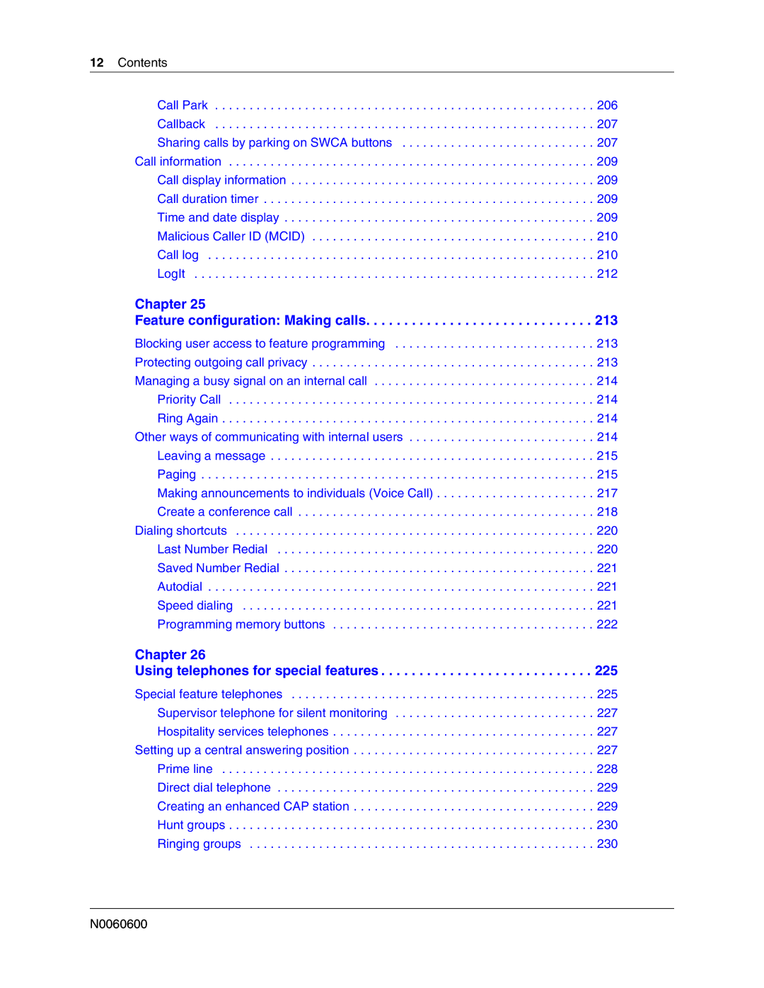 Nortel Networks N0060600 manual Chapter Feature configuration Making calls 