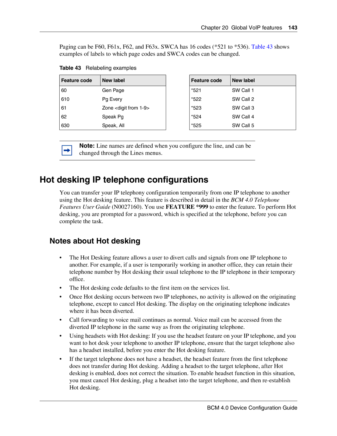 Nortel Networks N0060600 manual Hot desking IP telephone configurations, Relabeling examples, Feature code New label 